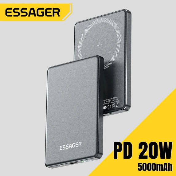 Essager Thin Wireless Power Bank Magnetic 20W 5000mAh Portable Fast Charging External Battery for Magsafe For iPhone 15 14 13 12