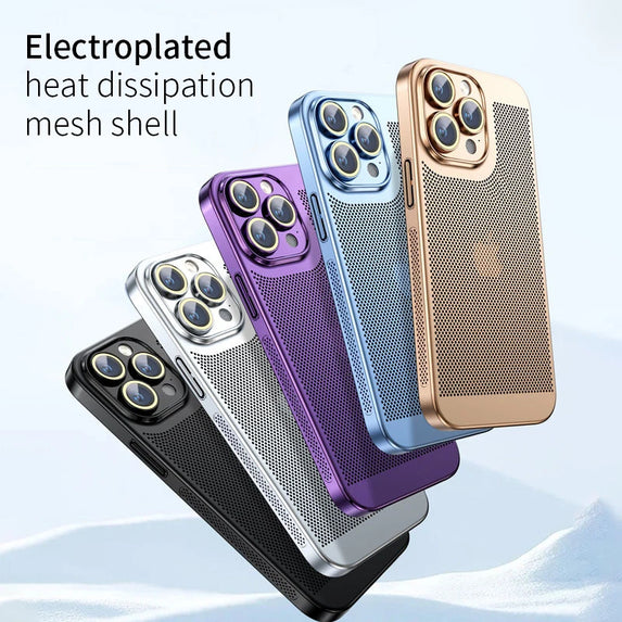 Heat Dissipation Phone Case For Iphone 15 13 11 12 14 Pro Max 15Plus XS XR X 13Mini Cover Electroplated Cooling Hollow PC Shell