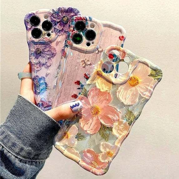 Luxury Flower Pattern Laser Phone Case For iPhone 11 12 13 14 15 16 Pro Max Shockproof Bumper Cases Cover