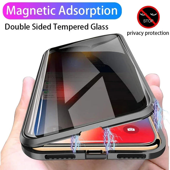 Magnetic Tempered Glass Privacy Metal Case For Samsung Galaxy S24Ultra S23FE S23+ S22 S21 Note20Ultra S20FE Privacy Protection