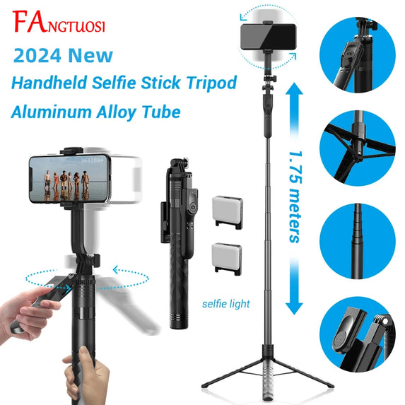 Spark Gadgets 1750mm Wireless Selfie Stick Tripod Stand Foldable Monopod With Led Light For Smartphones Balance Steady Shooting Live