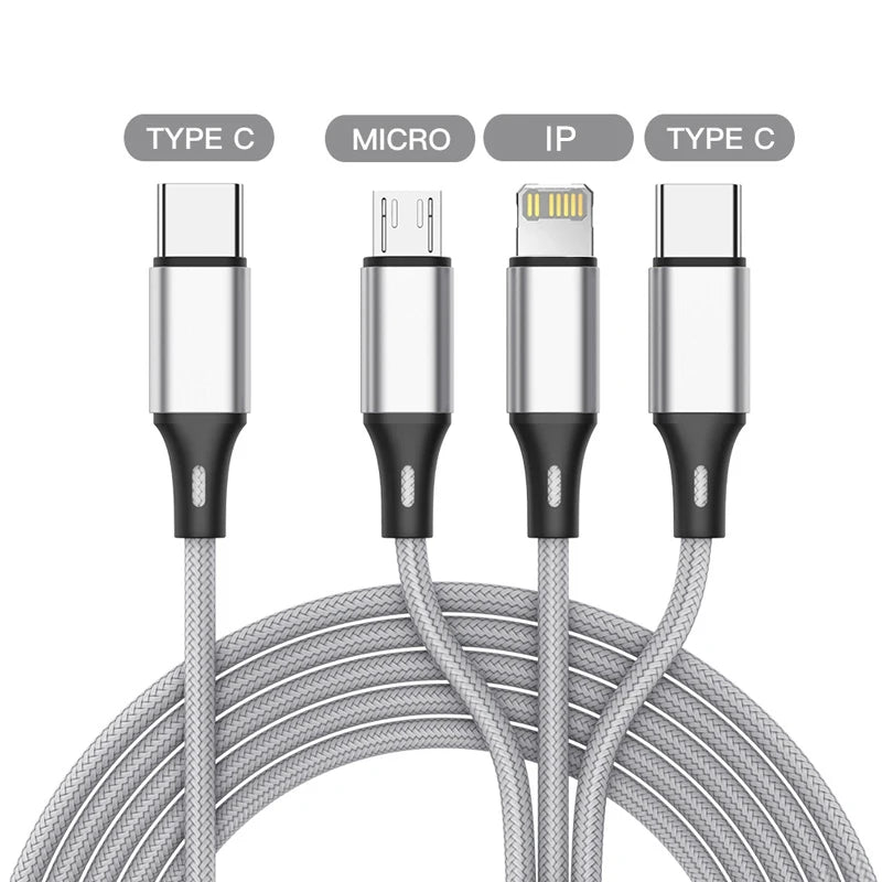 3 in 1 USB C To Micro USB Type C PD Cable For iPhone 14 13 Xiaomi Huawei Honor Mobile Phone Nylon Cord Multi Plug Charging Wire